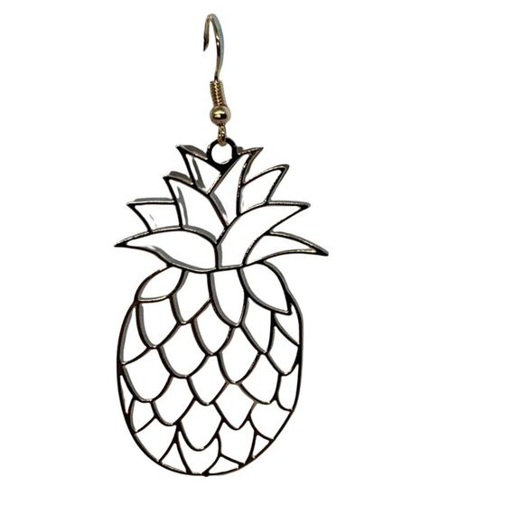 NWT Gold-Tone Laser Cut Thin Metal Pineapple Dangle Earrings - Picture 5 of 8